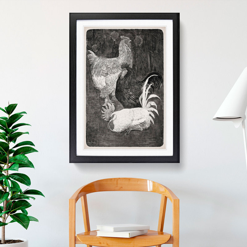 Three Roosters by Theo Van Hoytema - Picture Frame Painting, Black, 65cm H x 48cm W x 2cm D