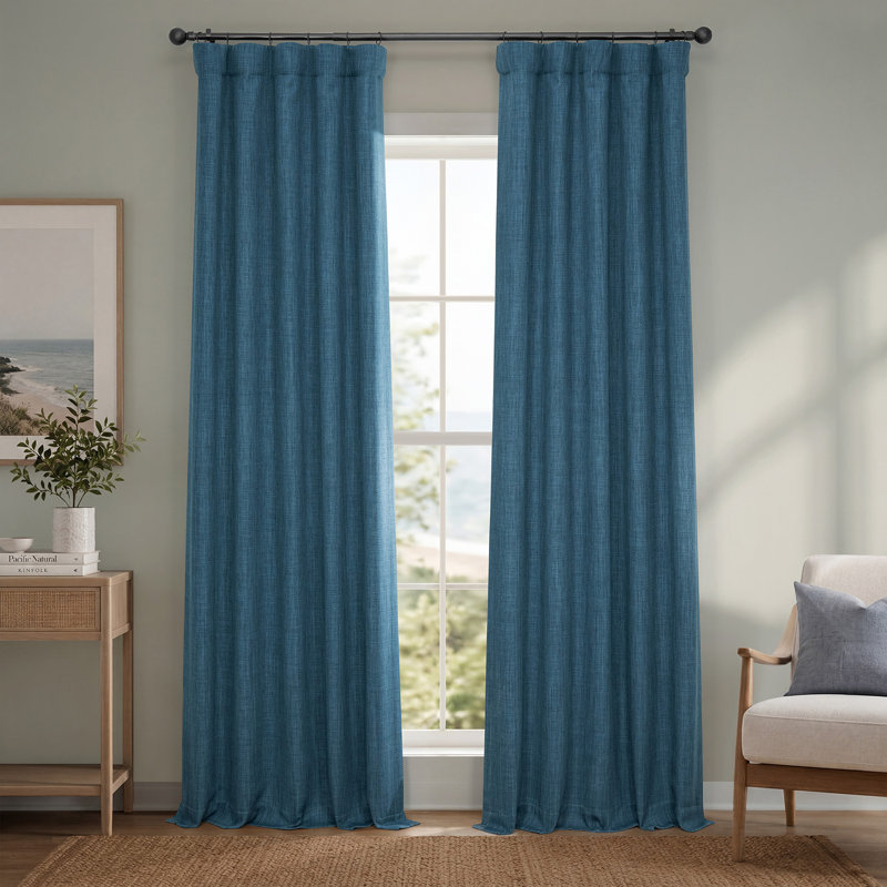 Ottis Faux Linen Room Darkening Curtain Panel, Story Blue, 50" W x 84" L