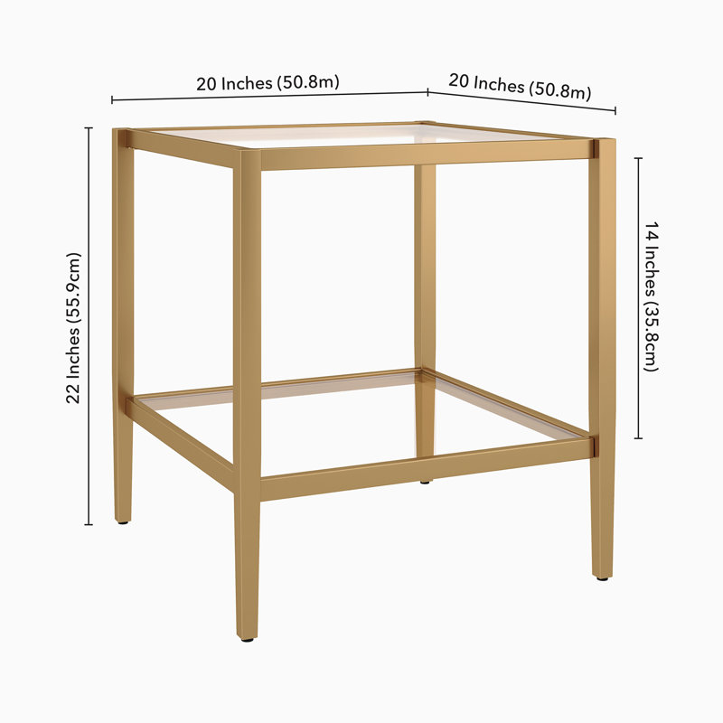 Hera Glass End Table with Storage, Brass