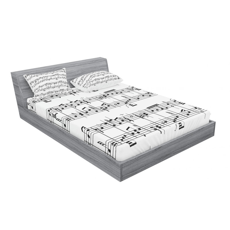 Twin White Microfiber Musical Notes Print Bedding Set