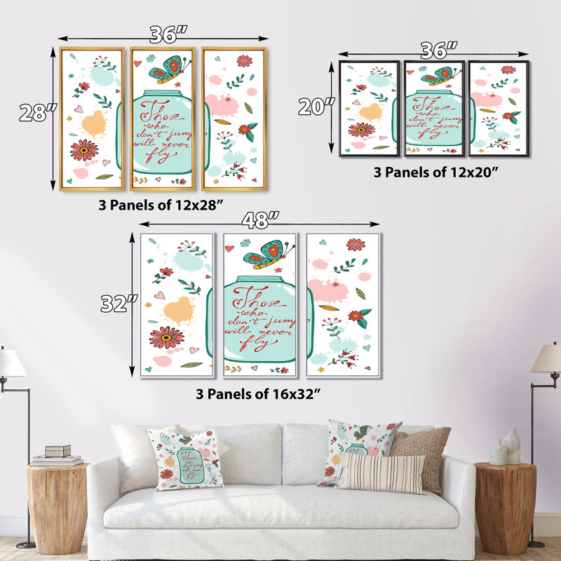 Ceux qui ne sautent pas ne voleront jamais - ensemble de 3 impressions sur toile à cadre flottant, H 20 po x l 36 po x P 1 po