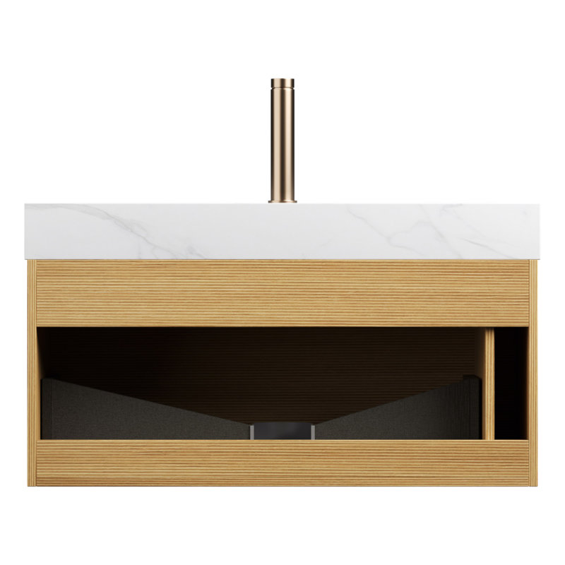 Pierre frittée 36 po avec lavabo encastré en céramique blanche, sans robinet, sans armoire