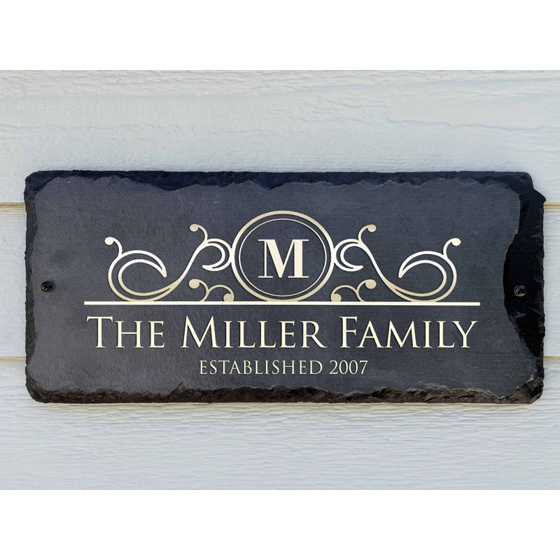 Sassy Squirrel Ink Personalized Slate Stone Address Plaque Line Home Decor Established Family Name, 8" H x 18" W x 0.25" D