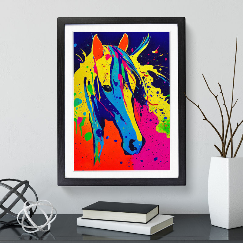 XV1022-4091X Splashed Horse No.1 Abstract - Single Picture Frame Painting, Black, 64cm H x 46cm W x 2cm D