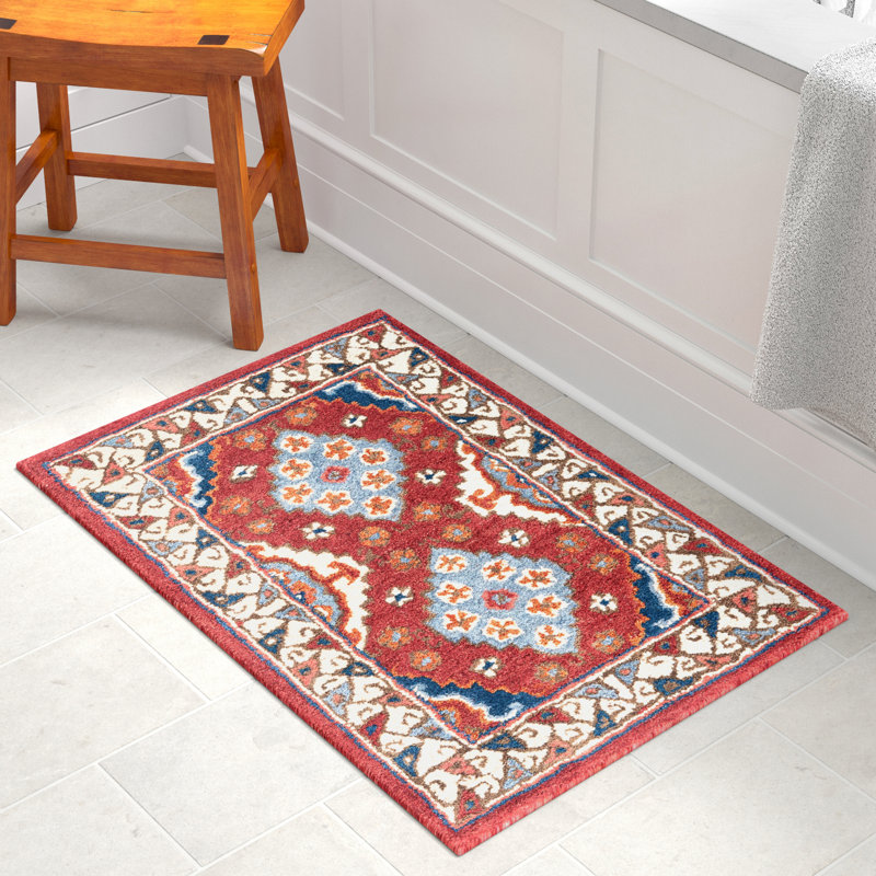 Armintha Geometric Handmade Tufted Wool/Cotton Red/Blue Area Rug, Runner 2'3" x 8'