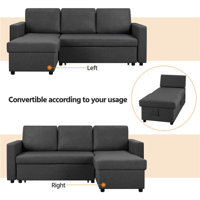 Moda Form 3-Seater L-Shaped Sofa Bed, Convertible Corner Sofa with Reversible Chaise & Pull Out Trundle Bed  for Small Living Rooms, Apartments