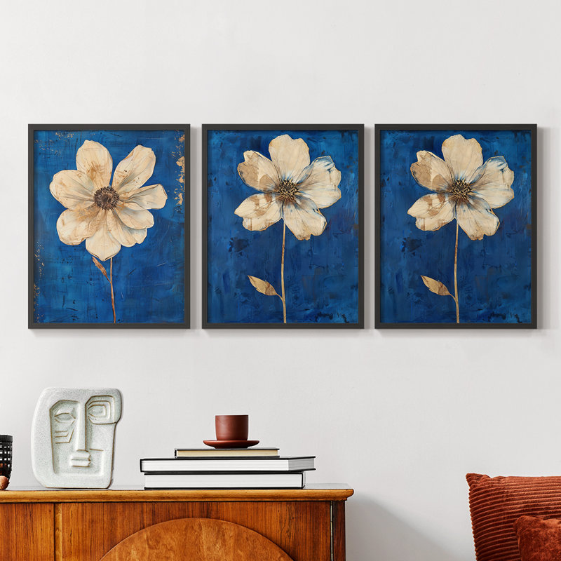 Étude florale, série XXII, ensemble de 3 estampes numériques, prêt à accrocher, Noir, noir, noir, noir, H 28 po x l 22 po