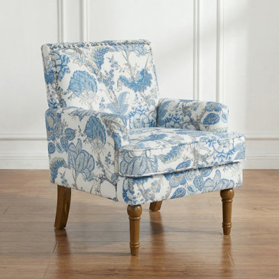 Modern Accent Chair with Nailhead Trim & Solid WoodLegs, Comfy Upholstered Armchair with Nailhead Trim, FloralPattern Single Sofa Chair for Living Room Bedroom