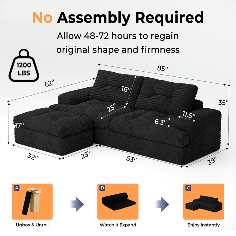 Boneless Cloud Sectional Boneless Sofa with Ottoman, Modular L Shaped Couch with Layered Cushion, Fluffy Comfy Couches for Living Room, No Assembly