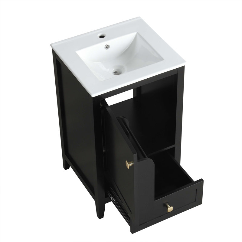 Meuble-lavabo de 20 po avec lavabo, armoire de salle de bain avec porte à fermeture douce, support de rangement et tiroir