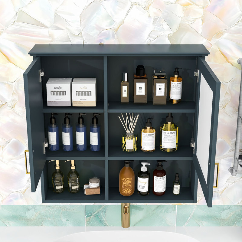 Armoire à pharmacie murale de luxe avec miroir à réflexion haute définition et tablette réglable, Bleu