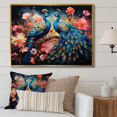 Blue Coral Indian Art Dancing Peacocks II - Indian Art Wall Art