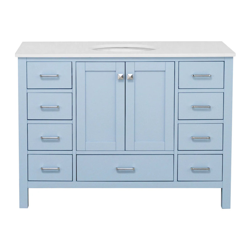 Ensemble de meuble-lavabo simple 48 po Claudett, Bleu poudre, Blanc d'ingénierie