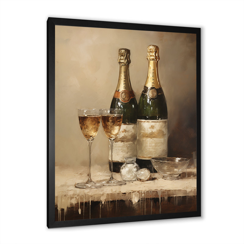 «Vintage Champagny Symphony - Wine & Champagne, art mural sur toile, H 44 po x l 34 po x P 1,5 po, Cadre photo noir