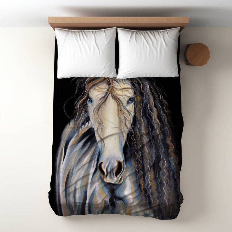Polyester Duvet Cover, Brown Abstract Horse With Curly Mane