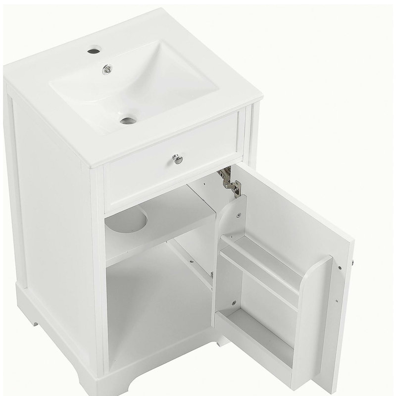 Lavabo de salle de bain de 20 pouces avec lavabo, armoire de salle de bain avec portes à fermeture douce, tablettes de rangement et tablettes réglables