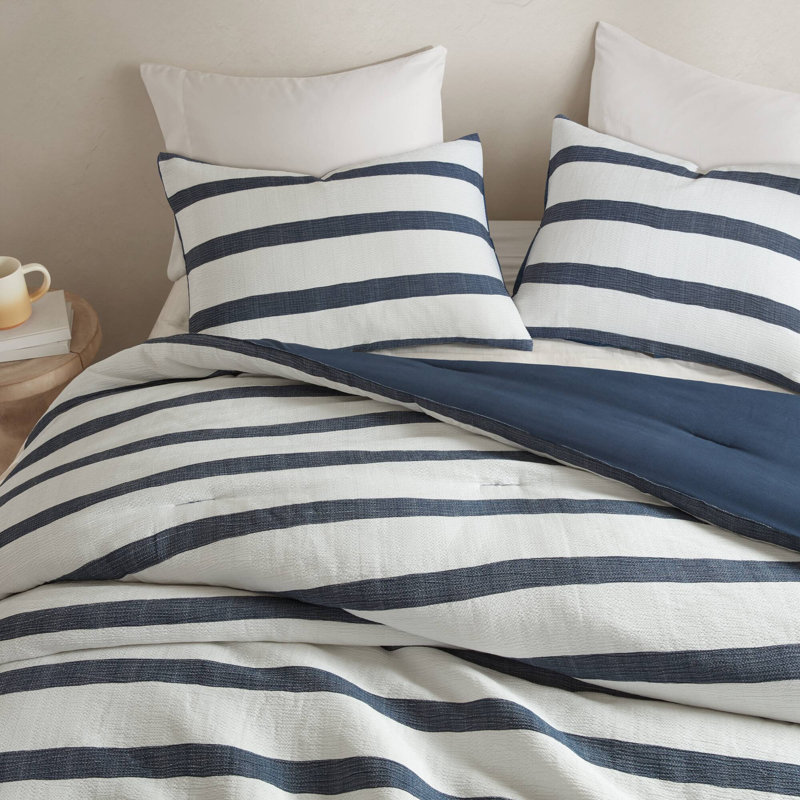 Édredon de style contemporain, Rayures bleues, California King Comforter + 2 Shams