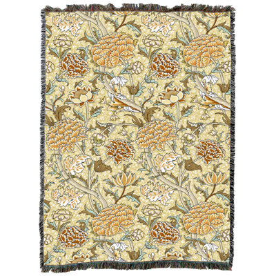 Couverture Pure Country Weavers William Morris Cray Butterscotch XL - Arts & Crafts - Jeté en tapisserie tissée en coton - Fabriqué aux États-Unis (82x62)