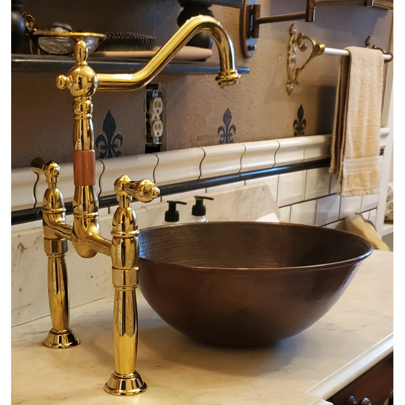 Lavabo de salle de bain rond en cuivre 14 po avec bonde escamotable