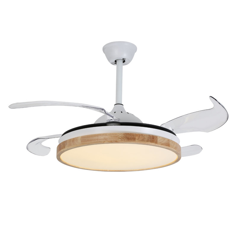 42 Inch Modern Retractable 6 Speed Dimmable Round Ceiling Fan With LED Lights and Remote Control