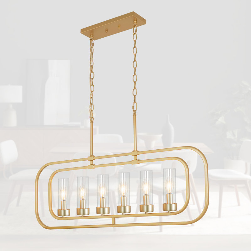 6 - Light Brass Gold Chandelier Linear Chandelier Rectangle Chandelier for Dining Room
