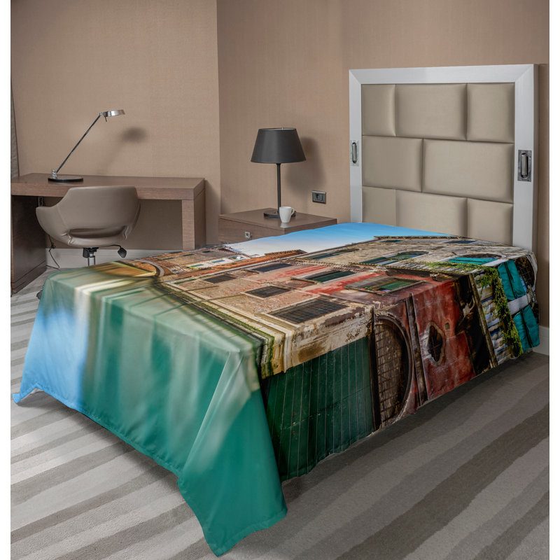 Drap-housse Ambesonne Venice City Canal d'eau bleu sarcelle gris rouge, Simple