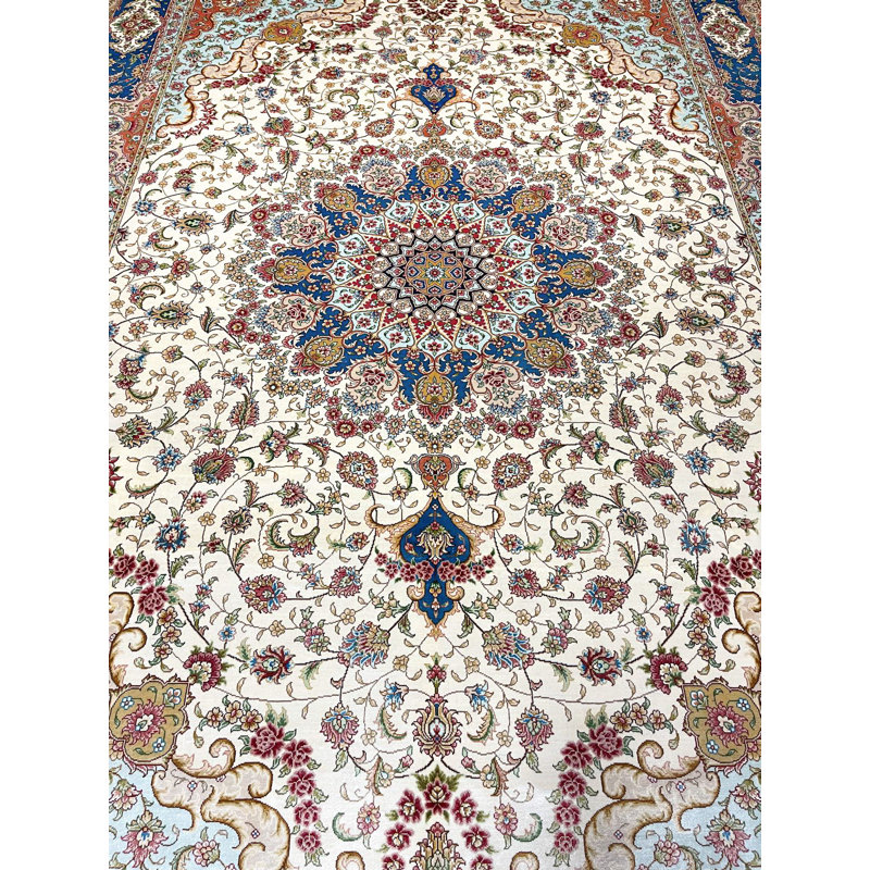 Tapis turc ivoire et bleu 6x9