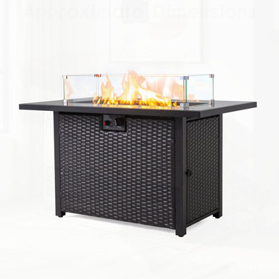 50000 BTU Propane Fire Pit Table, 2-in-1 Rectangular Patio Heater with Glass Wind Guard for Cozy Outdoor Gatherings