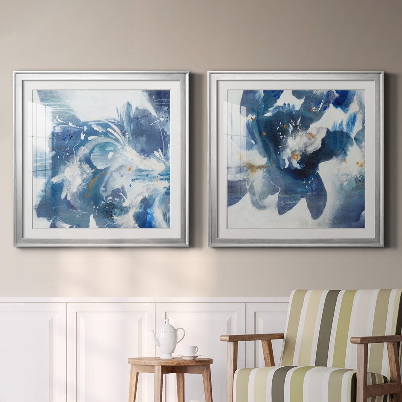 Blue Velveteen - ensemble de 2 reproductions d'art sur toile, Encadrement argenté, H 30,5 po x l 61 po x P 1,5 po, Blanc