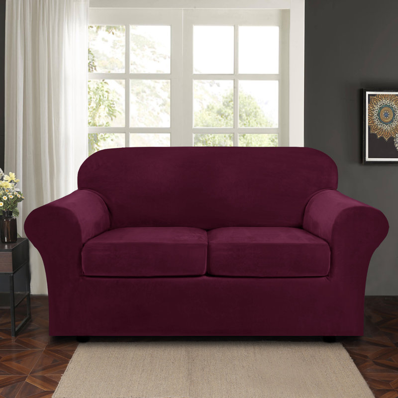 Housse pour causeuse à coussins carrés/rectangulaires, Velours rouge vin