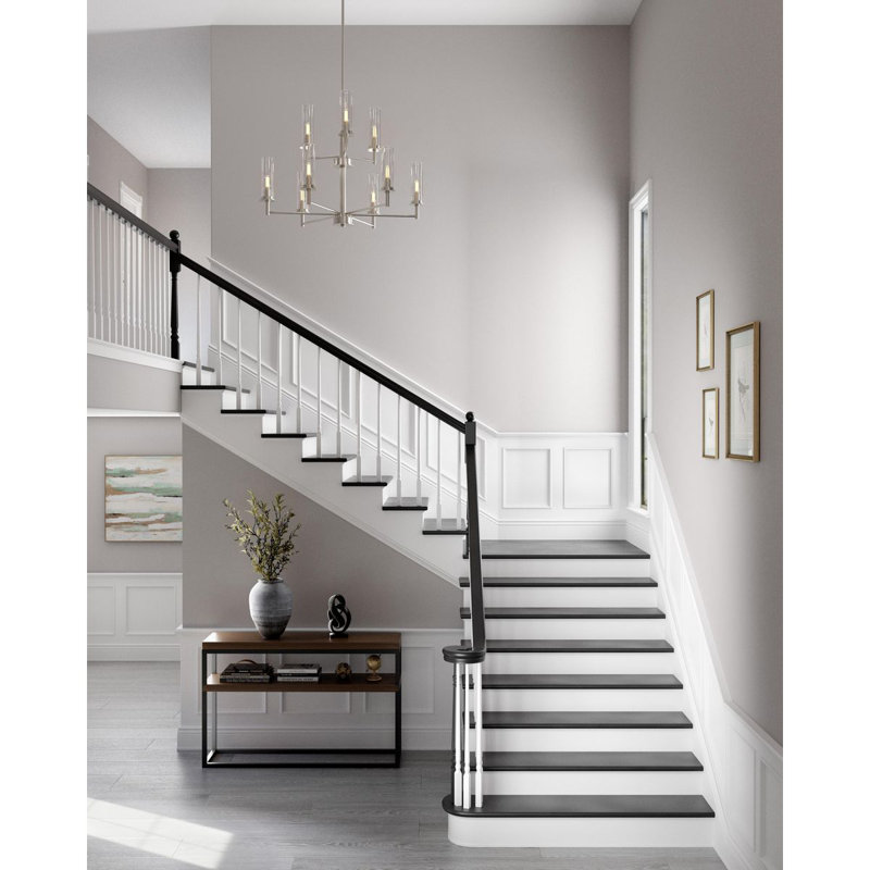 Lustre classique à 9 lumières de style bougie, Nickel brossé