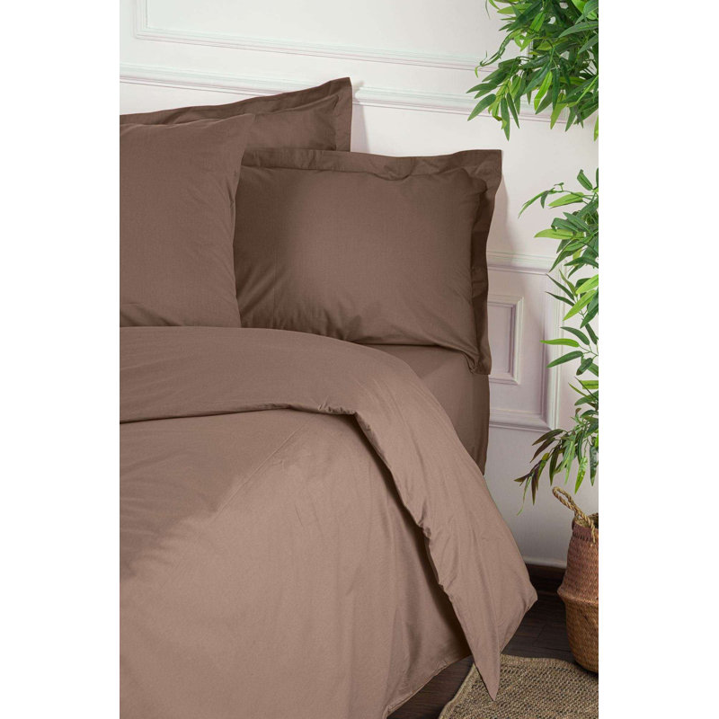 Luxurious Ranforce King Quilt Cover Set, 100% Cotton, Brown | Duvet Cover 102.4 x 86.6 inches, 2 Pillowcases 19.7 x 31.5 inches | 155 Thread Count, Button Closure, Machine Washable, Elegant Bedding Upgrade