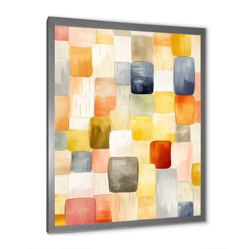 «Retro Cubist Abstract Retro Composition - Modern Midcentury», reproduction sur toile, Cadre photo argenté