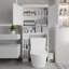 Armoire de rangement au-dessus de la toilette avec 2 portes de grange et support à papier hygiénique, tablette réglable, blanc