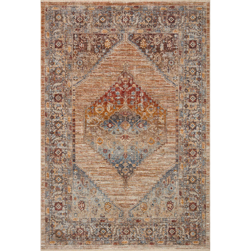 Tapis oriental en polyester tissé à la machine Sorrento, Rond 9 pi 6 po