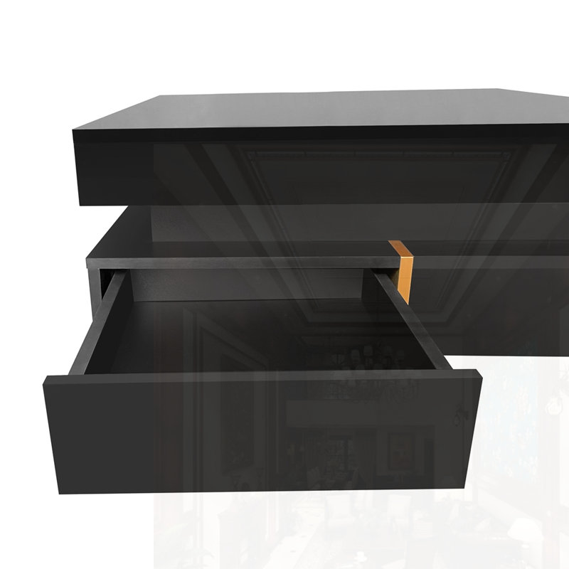 Table basse moderne à 4 tiroirs ultrabrillante, Black