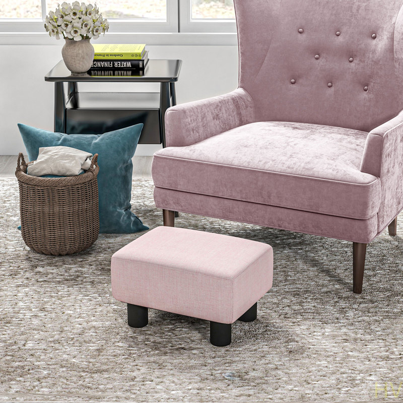 Ottoman Foot Rest, Small Foot Stool With Linen Fabric Upholstery And Plastic Legs, Cube Ottoman For Living Room, Pink