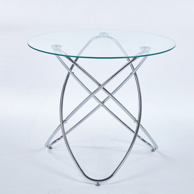 Dining Table With Chrome Metal Leg And Tempered Glass,Modern Space Saving Kitchen Table For Living Room,Chrome Color Metal Legs