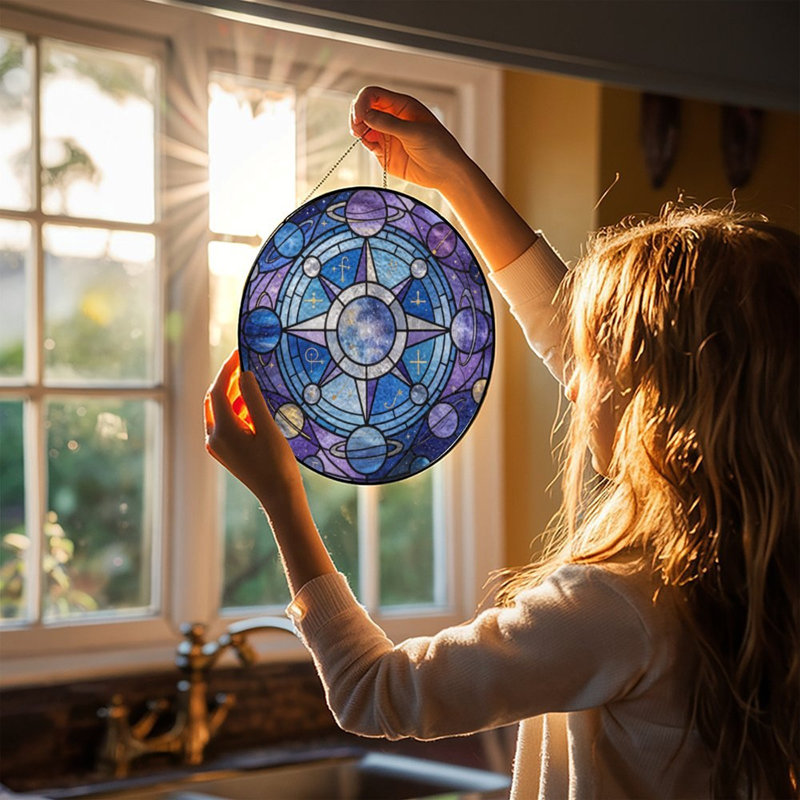 Vitrail céleste avec planètes et vitraux Suncatcher pour décor de fenêtre, 3.5x3.5in(9x9cm)