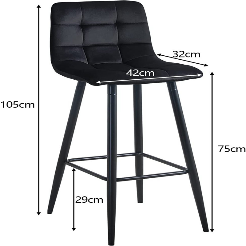 Whitcomb Upholstered Counter Stool with Metal Frame, Black
