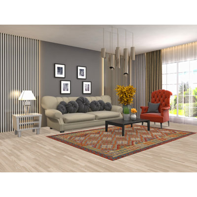 Geometric Wool Kilim Living Room Rug 6x8