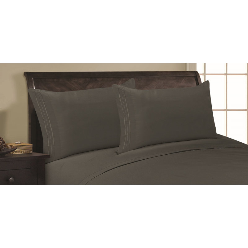  Embossed Stripe Brushed Microfiber Pillowcase Set, Gray, King Pillowcase