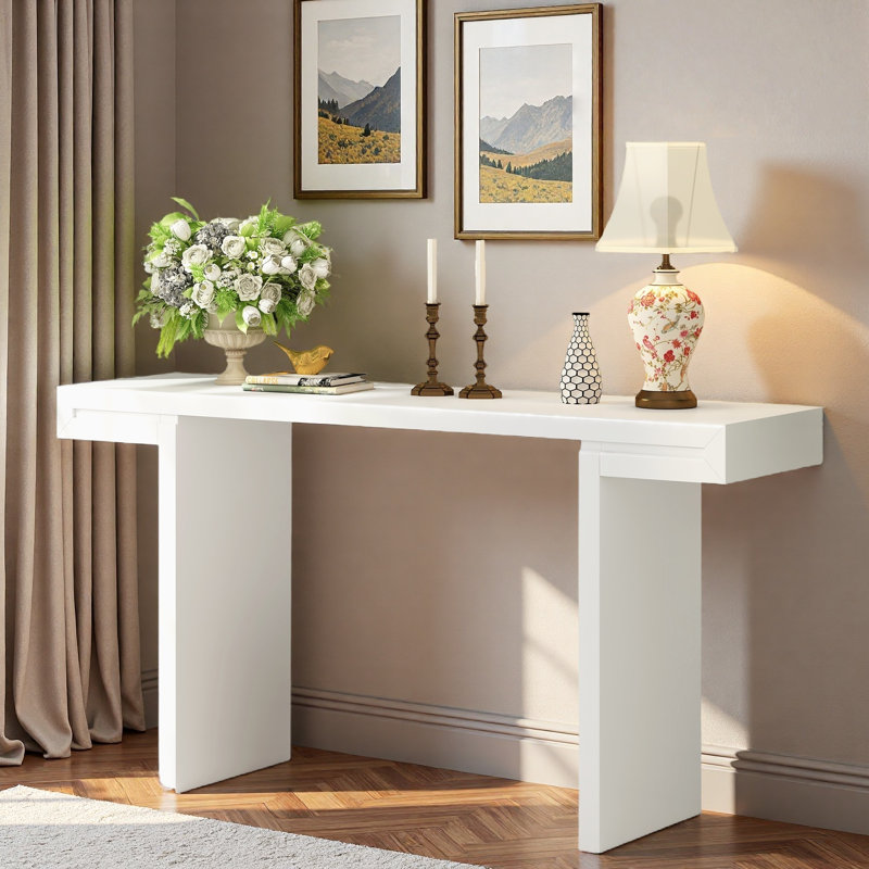 Console avec lignes géométriques et pieds réglables, Blanc