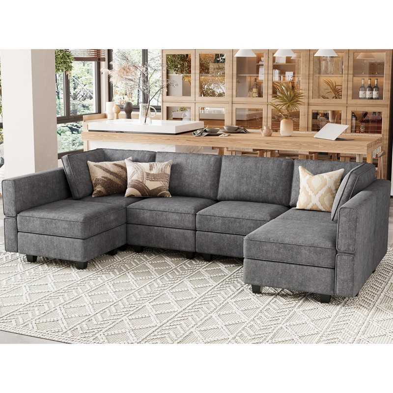 Upholstered Sectional Reversible, Peacock Blue 100% Polyester
