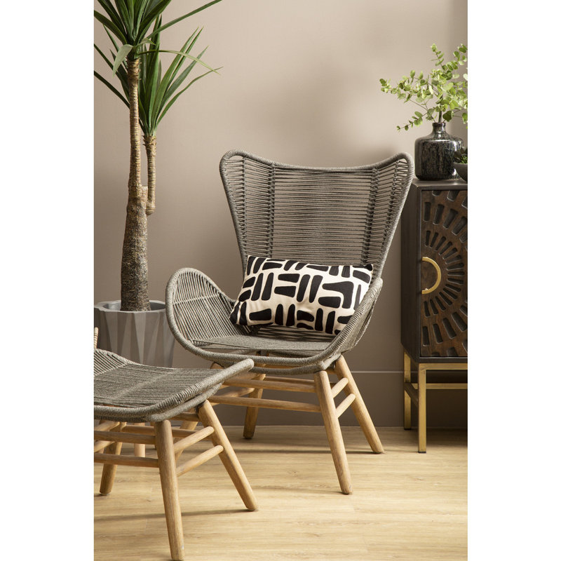 Baudin Upholstered Accent Chair with Footstool, Grey