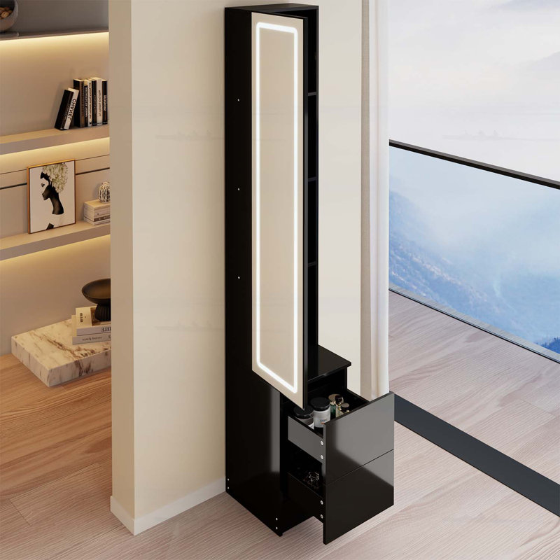 Armoire à miroir à DEL avec luminosité réglable, rangement multicouche, Noir