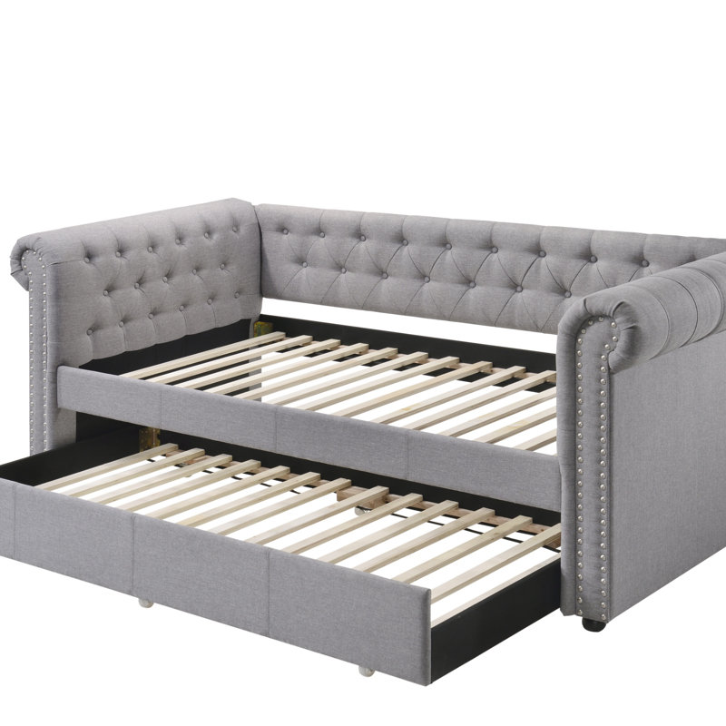 Lit de jour Justice en tissu gris fumée avec couchette