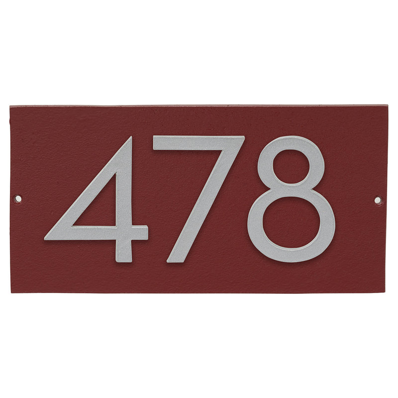 Plaque d’adresse murale flottante linéaire, Rouge brique, Oui, Argent