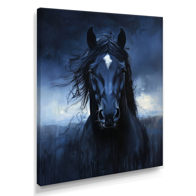 Midnight Stallion I - art équestre blanc, H 40 po x l 30 po, Toile tendue