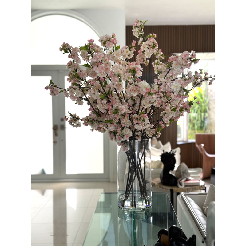 Cherry Blossoms In 16" Glass Cylinder, Pink